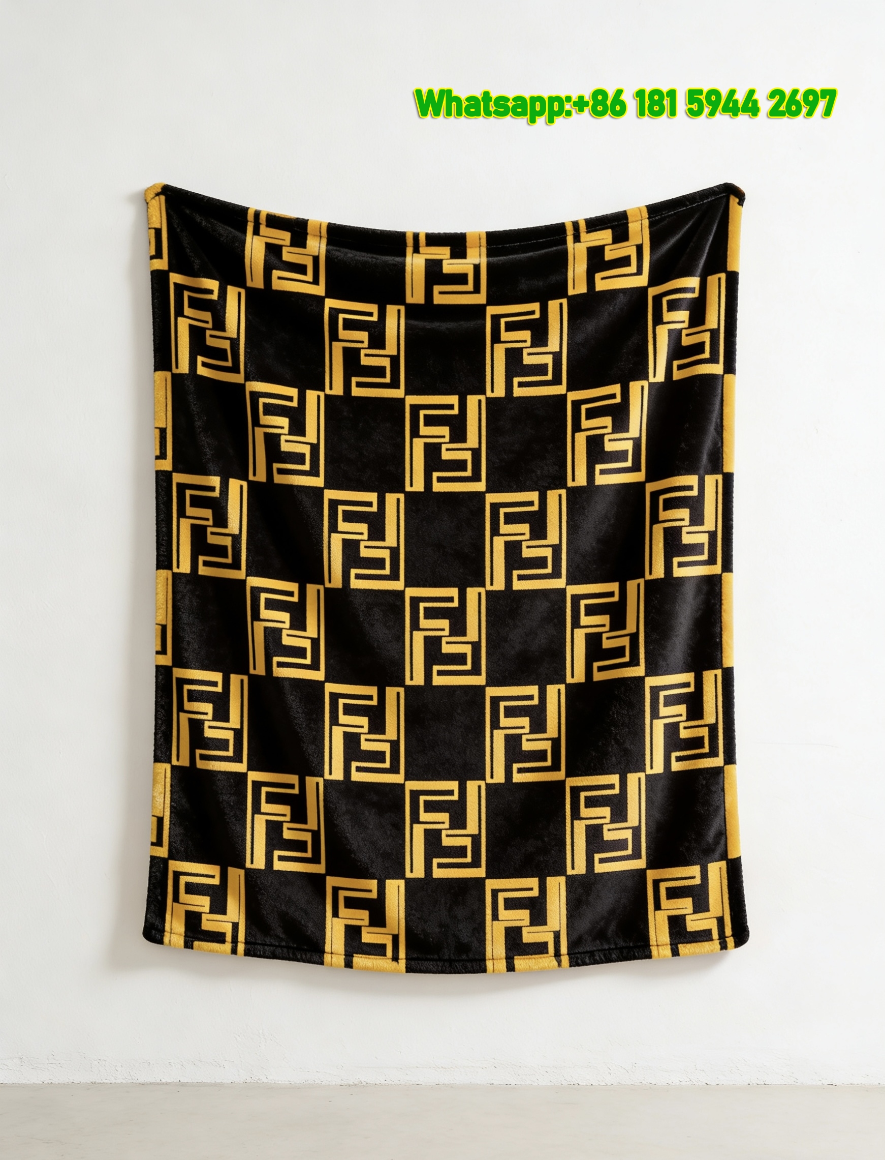 Fendi Black Gold FF Monogram Flannel Throw Blanket IMG_9509